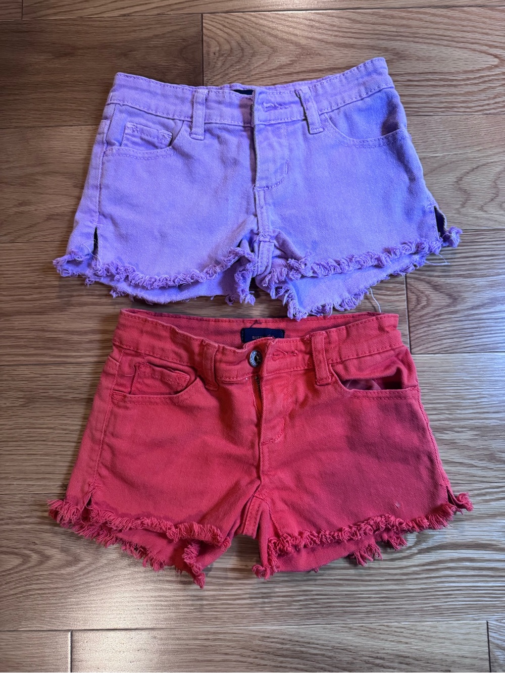 Butter Girls' Frayed Denim Shorts - Purple & Coral